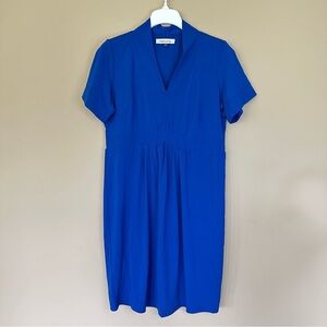Cobalt Blue Maternity Dress Sz M Stretchy Short Sleeve V-neck Gender Reveal Boy